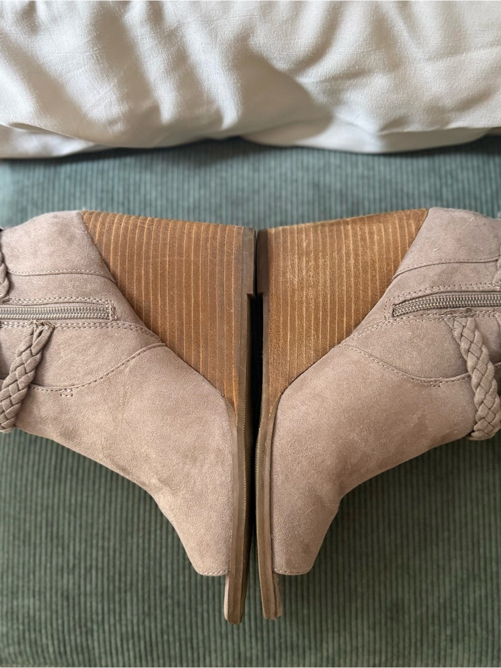 Madden Girl Taupe Braided Wedge Ankle Booties - Picture 3 of 7